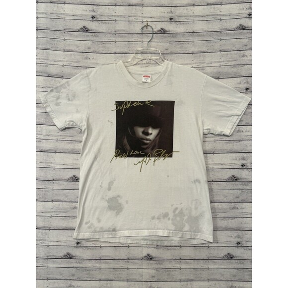 SUPREME Mary J. Blige Tee T-Shirt Size M White FW19 MAJOR FLAWS Stained Dyed - Picture 1 of 13